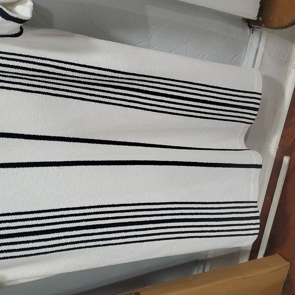 St John white black Terry Cloth  striped knit tunic dress size L - Picture 15 of 16